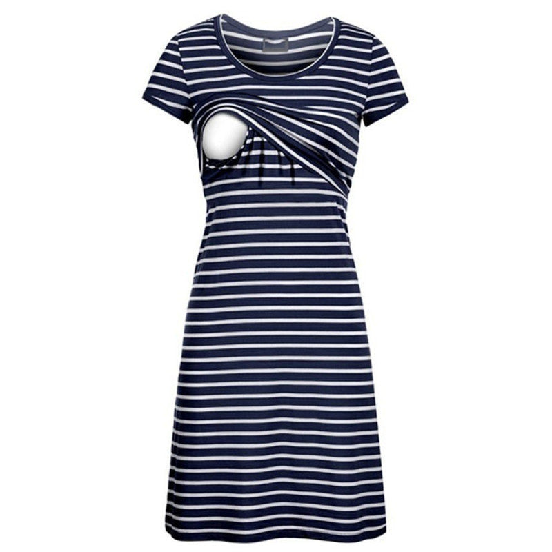 Multifunctional Breastfeeding Maternity Wear Striped Short-sleeved Breastfeeding Wear