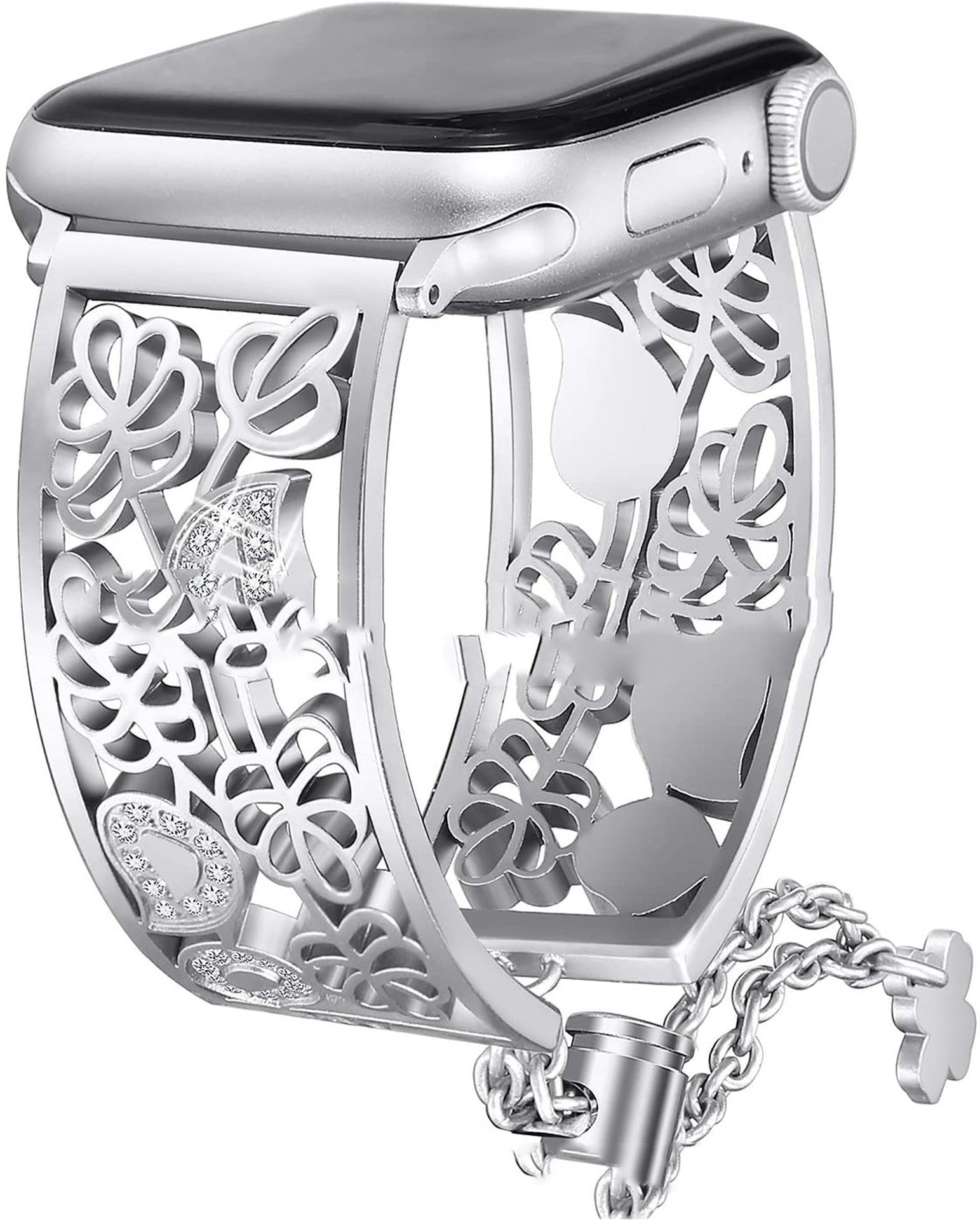 Metal Hollow Stainless Steel Strap With Diamonds And Engraved Bracelet