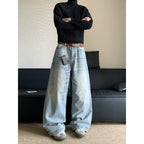 Retro Washed Worn Jeans Men's Loose Straight Wide-leg Pants