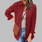 Printed Plaid Lapel Loose Long-sleeve Shirt Plaid Shirt