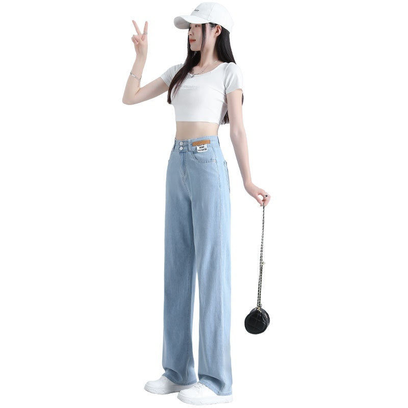 Light Color Lyocell Jeans Women's Summer Thin Wide-leg Pants