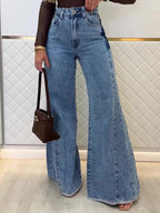 Trendy Light Blue High - Waisted Flared Jeans