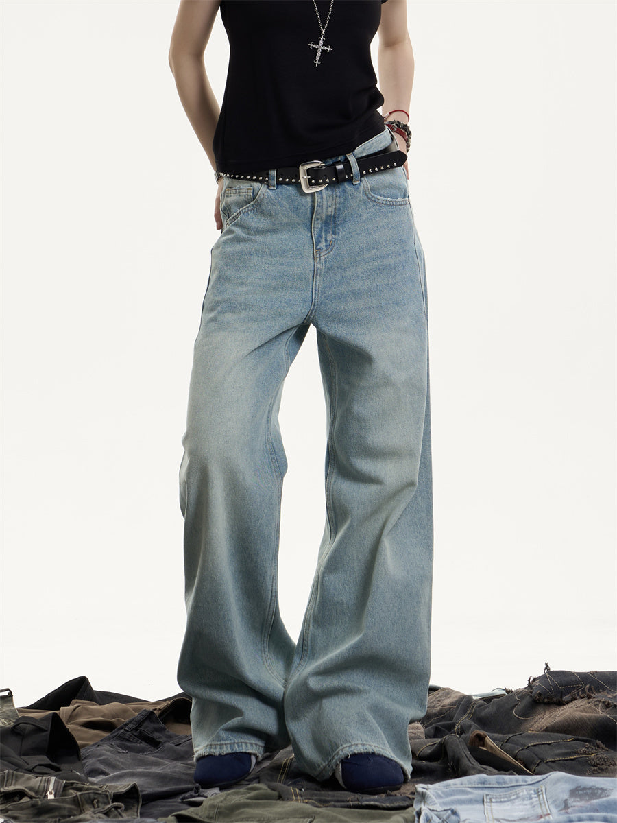 American Retro Washed Worn Jeans Women's Loose Straight