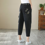 Ladies Vintage High Waist Casual Loose Printed Jeans