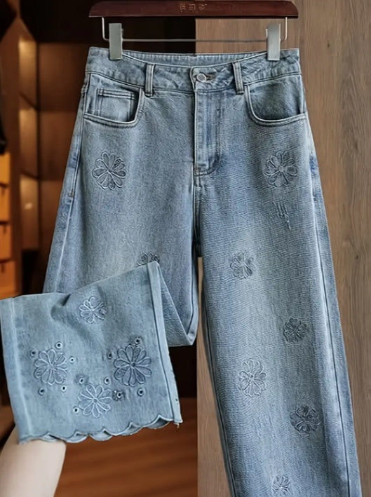 Ladies' High Waisted Straight Leg Loose Jeans